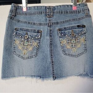 Chic Embroidered Blue Denim Mini Skirt